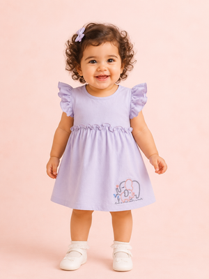 Girls Lavender Flutter Sleeve Dress Soft Cotton Kids Fashion Wear BloomUp