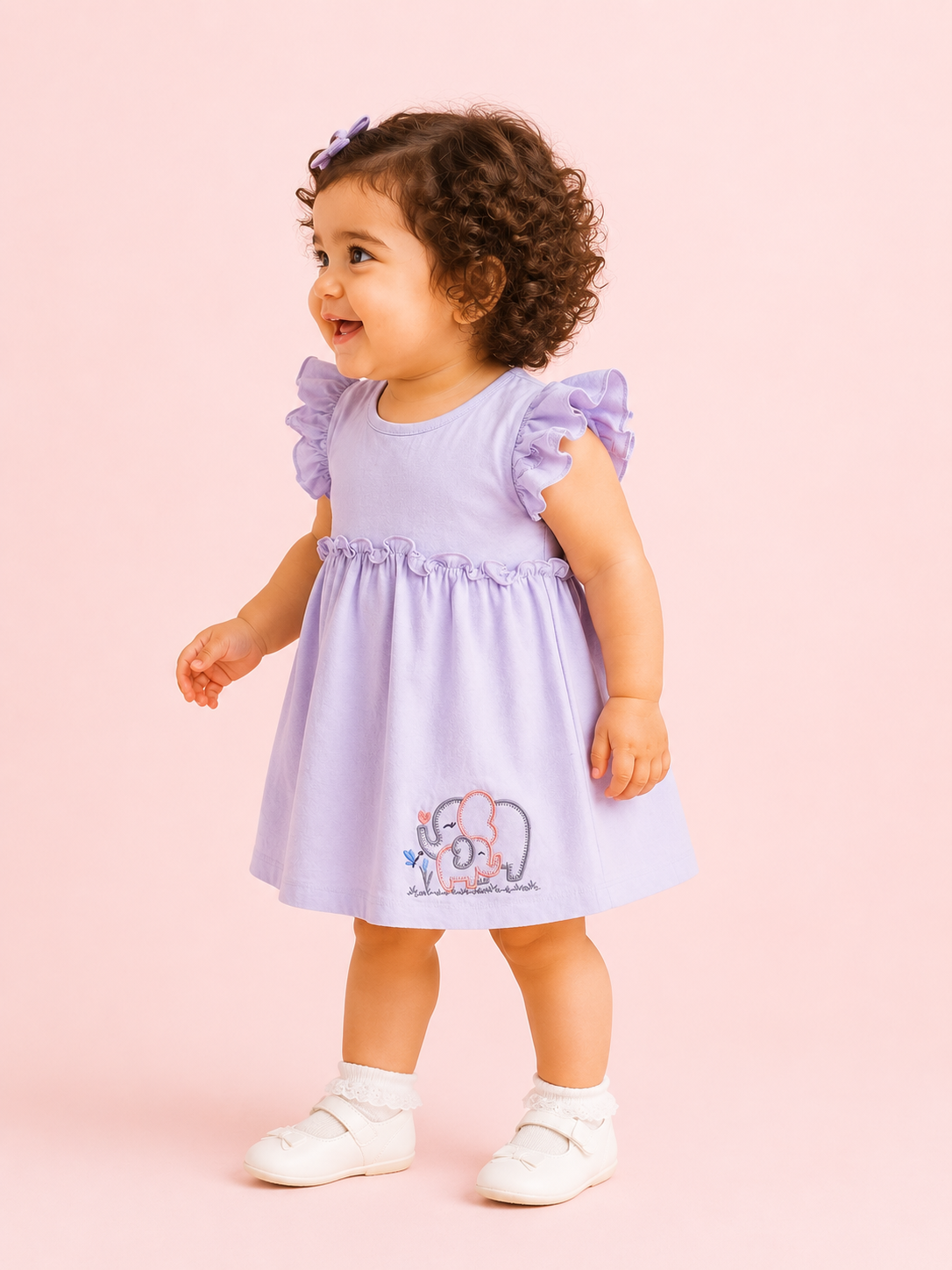 Girls Lavender Flutter Sleeve Dress Soft Cotton Kids Fashion Wear BloomUp