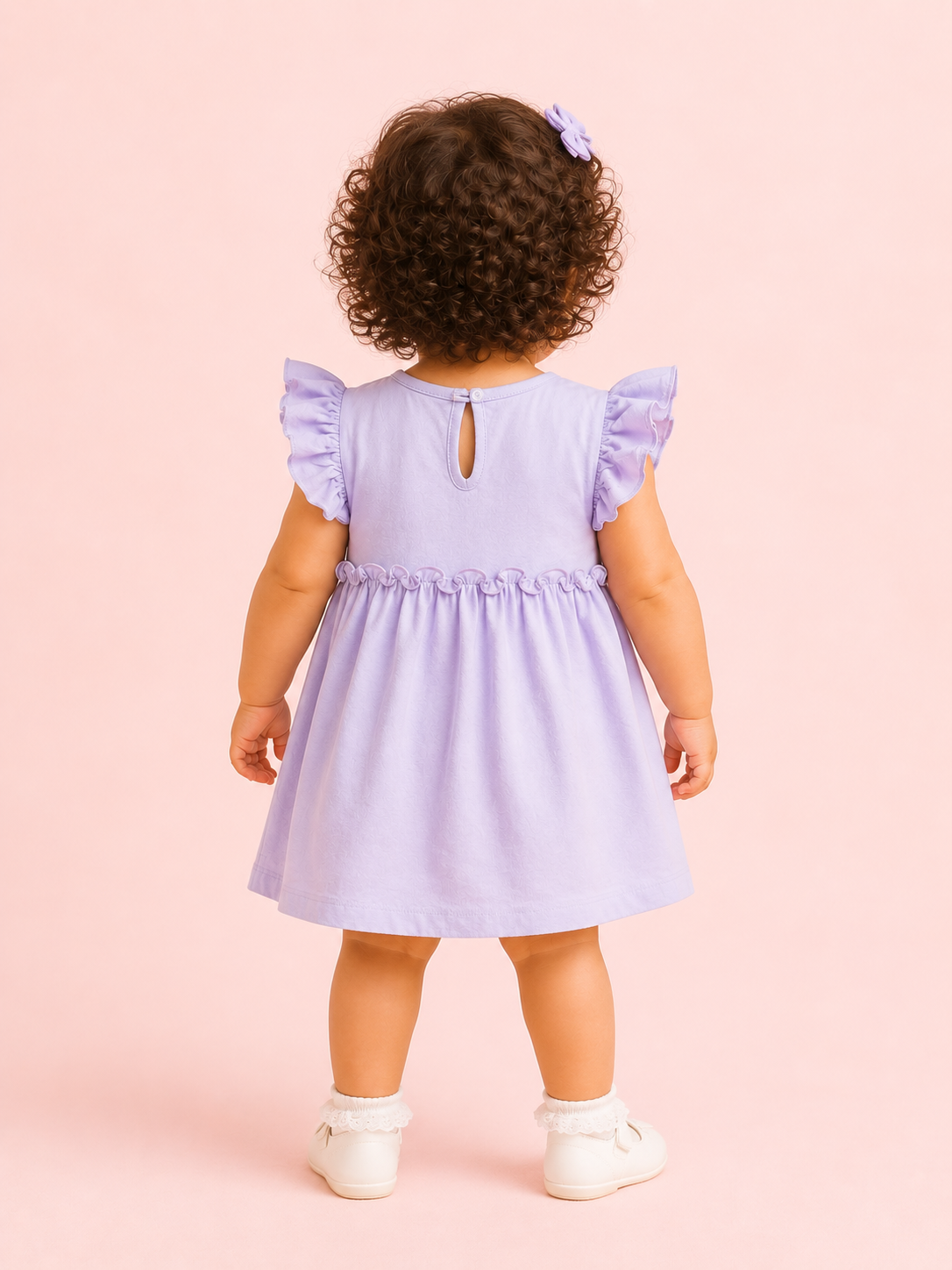 Girls Lavender Flutter Sleeve Dress Soft Cotton Kids Fashion Wear BloomUp