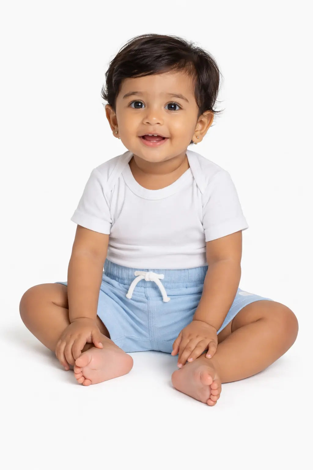 Kids Sky Blue Cotton Shorts with Drawstring Waist BloomUp