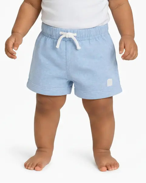 Kids Sky Blue Cotton Shorts with Drawstring Waist BloomUp