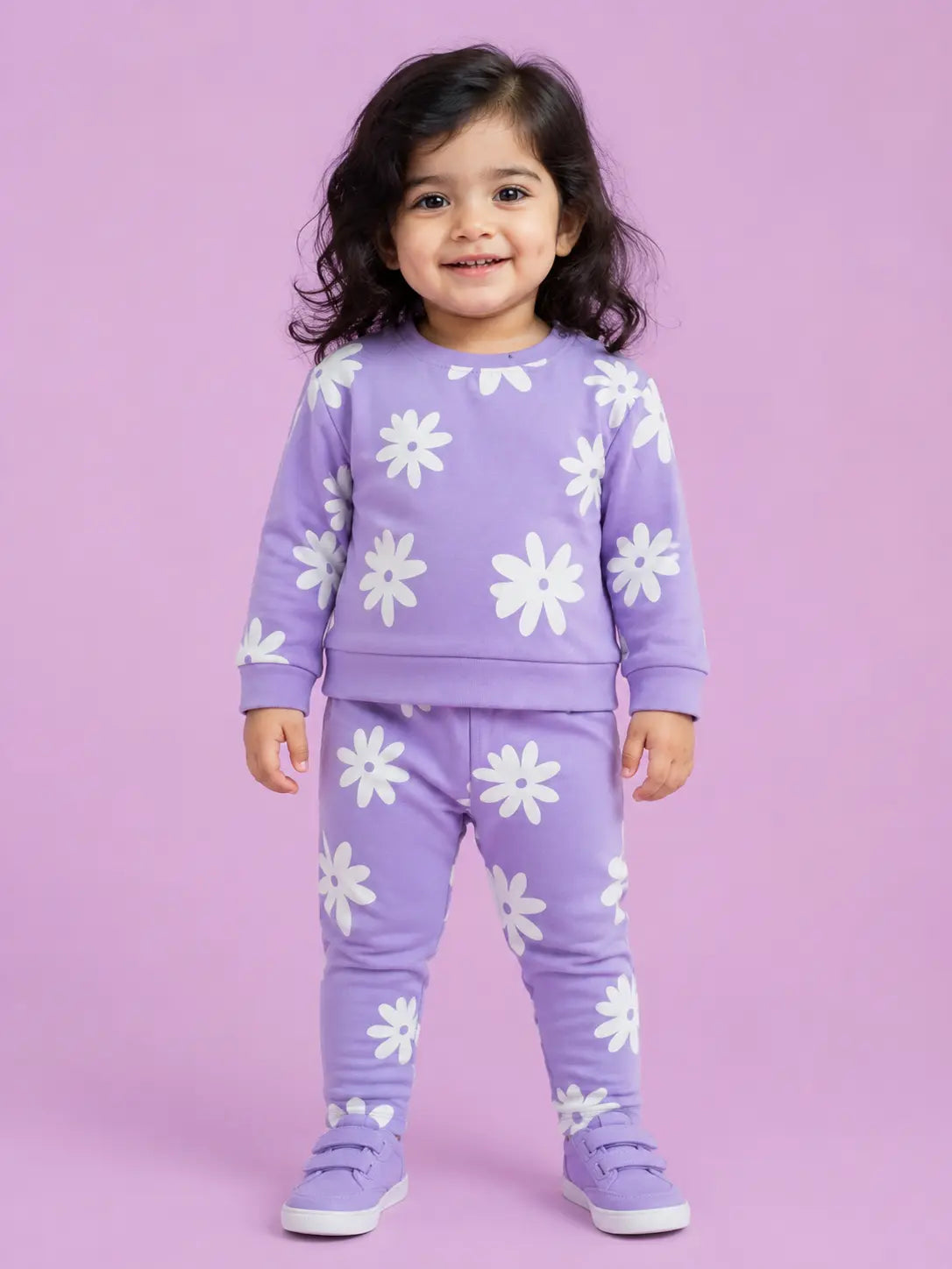 BloomUp Lavender Floral Print Co-ord Set for Baby Girls – Soft Sweatshirt & Leggings Set