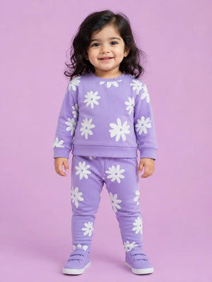BloomUp Lavender Floral Print Co-ord Set for Baby Girls – Soft Sweatshirt & Leggings Set