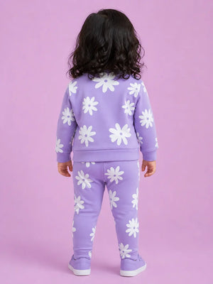 BloomUp Lavender Floral Print Co-ord Set for Baby Girls – Soft Sweatshirt & Leggings Set