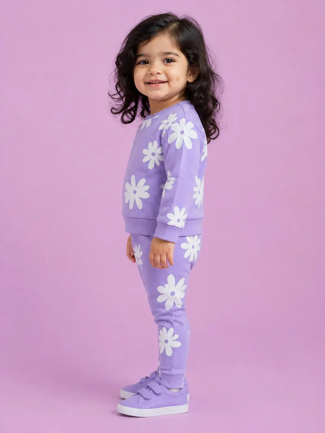 BloomUp Lavender Floral Print Co-ord Set for Baby Girls – Soft Sweatshirt & Leggings Set