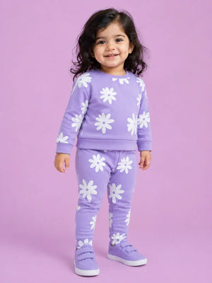 BloomUp Lavender Floral Print Co-ord Set for Baby Girls – Soft Sweatshirt & Leggings Set
