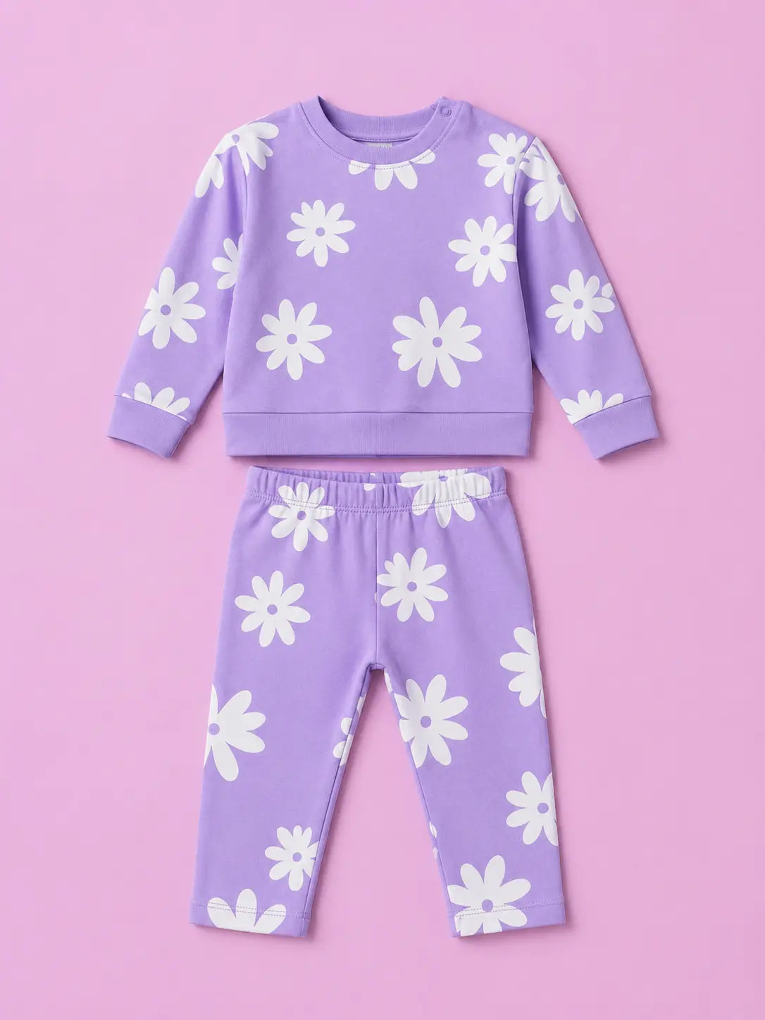 BloomUp Lavender Floral Print Co-ord Set for Baby Girls – Soft Sweatshirt & Leggings Set