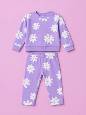 BloomUp Lavender Floral Print Co-ord Set for Baby Girls – Soft Sweatshirt & Leggings Set