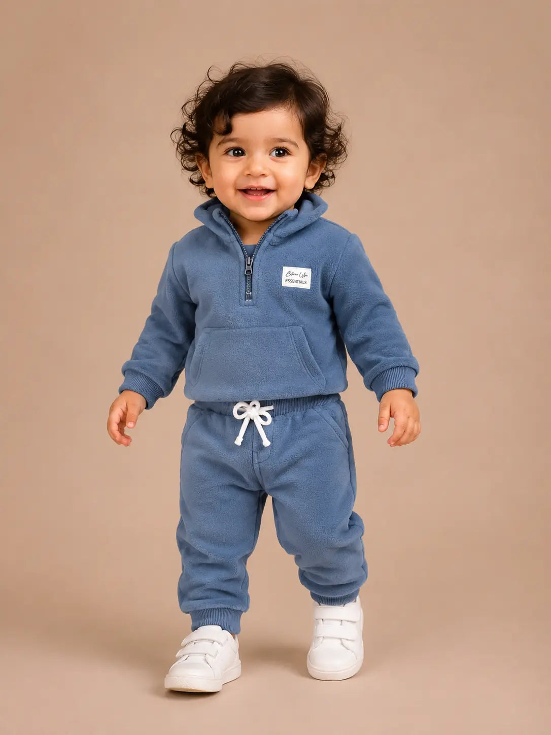 BloomUp Blue Half-Zip Fleece Tracksuit Set for Kids – Cozy Winter Sweatshirt & Jogger Co-ord Outfit for Boys & Girls