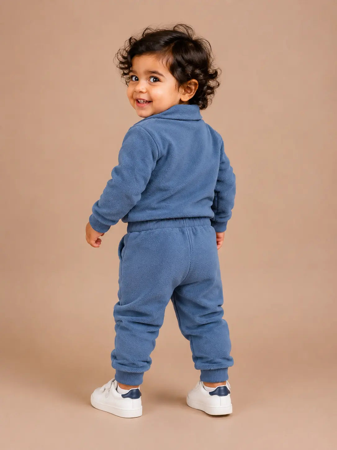 BloomUp Blue Half-Zip Fleece Tracksuit Set for Kids – Cozy Winter Sweatshirt & Jogger Co-ord Outfit for Boys & Girls