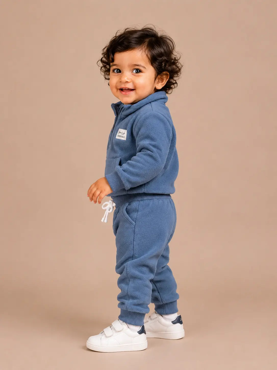 BloomUp Blue Half-Zip Fleece Tracksuit Set for Kids – Cozy Winter Sweatshirt & Jogger Co-ord Outfit for Boys & Girls
