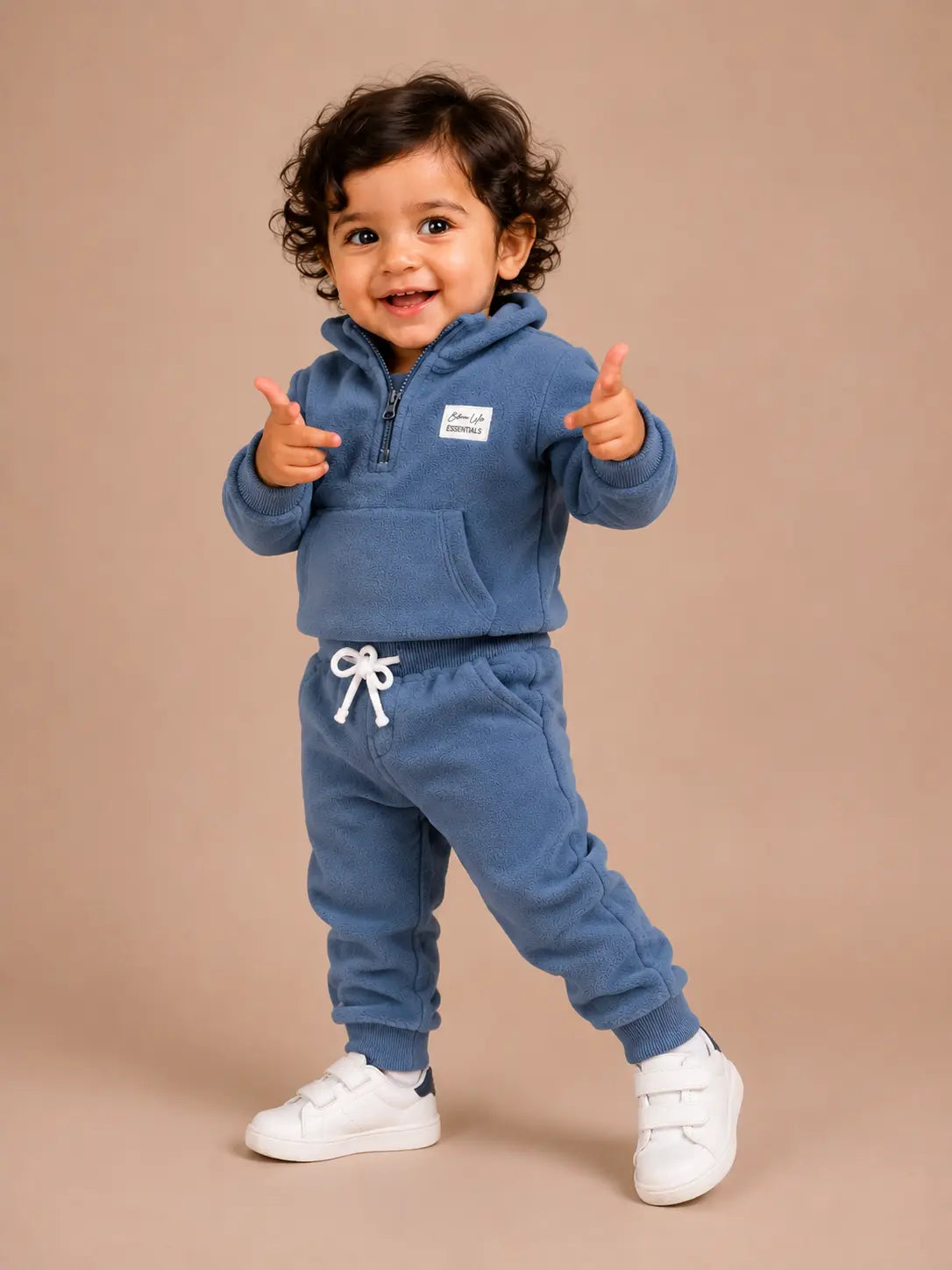 BloomUp Blue Half-Zip Fleece Tracksuit Set for Kids – Cozy Winter Sweatshirt & Jogger Co-ord Outfit for Boys & Girls