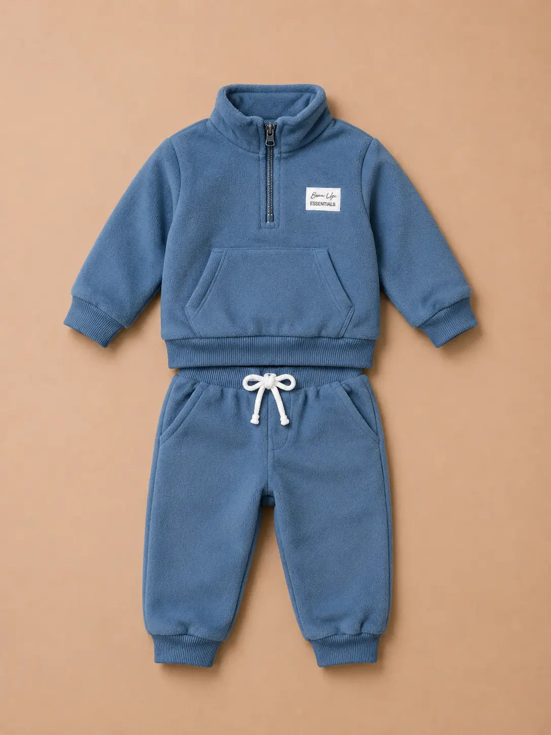 BloomUp Blue Half-Zip Fleece Tracksuit Set for Kids – Cozy Winter Sweatshirt & Jogger Co-ord Outfit for Boys & Girls