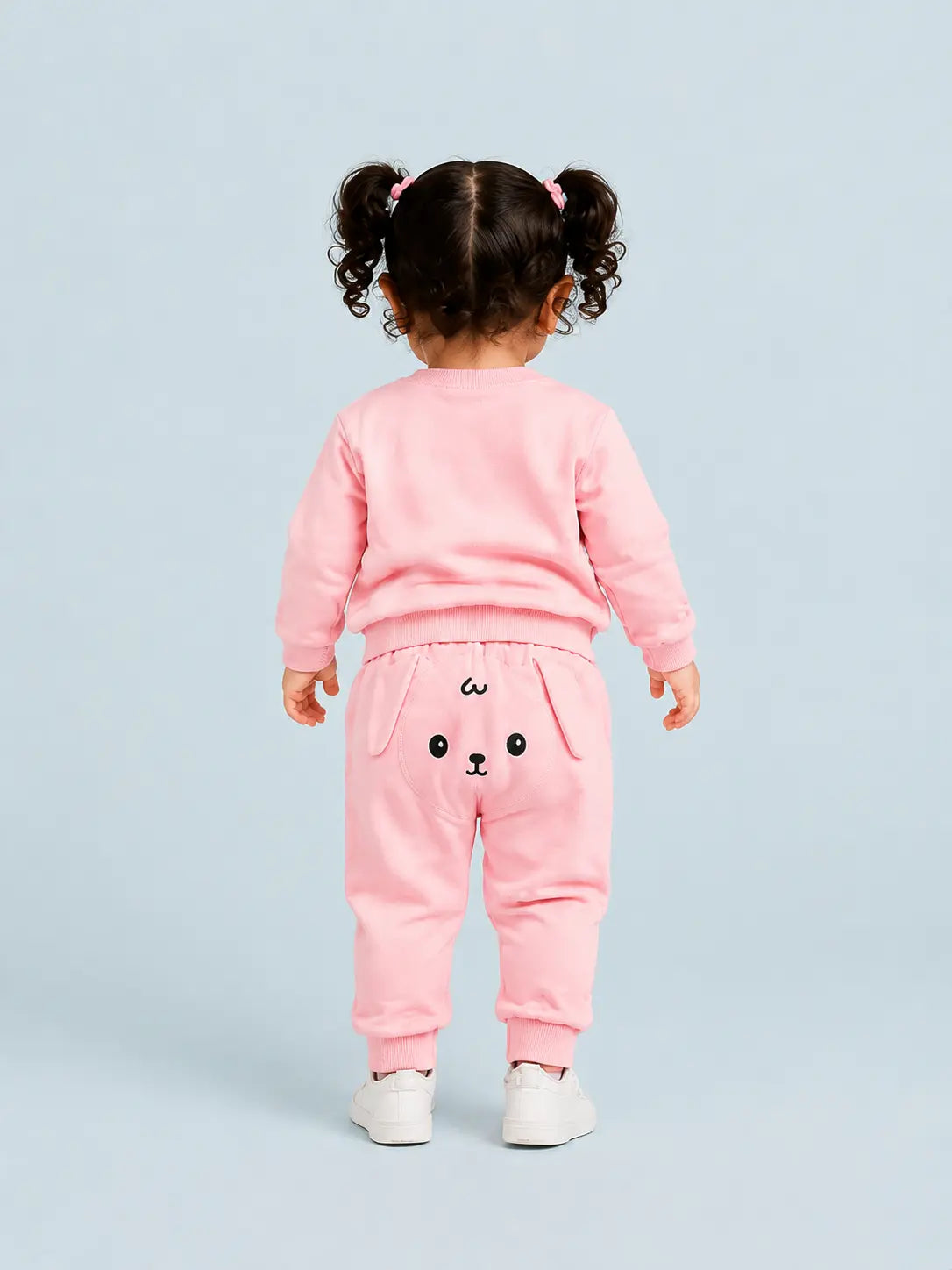 BloomUp Pink Bunny Face Co-ord Set for Baby Girls – Soft Sweatshirt & Jogger Pants Set