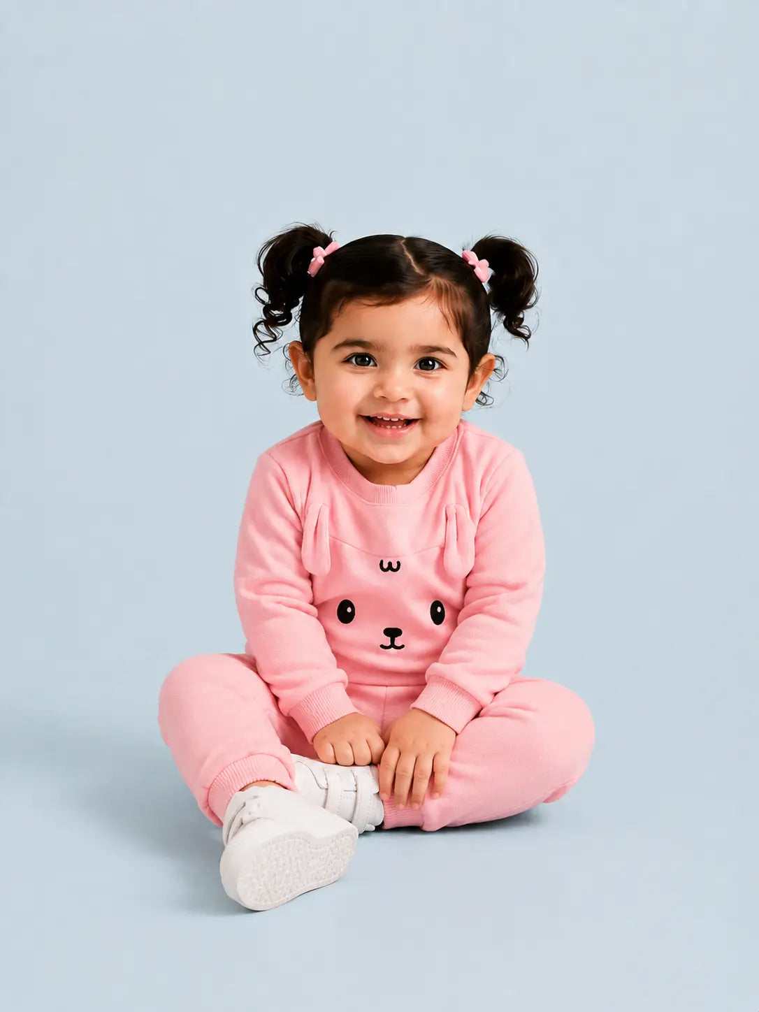 BloomUp Pink Bunny Face Co-ord Set for Baby Girls – Soft Sweatshirt & Jogger Pants Set