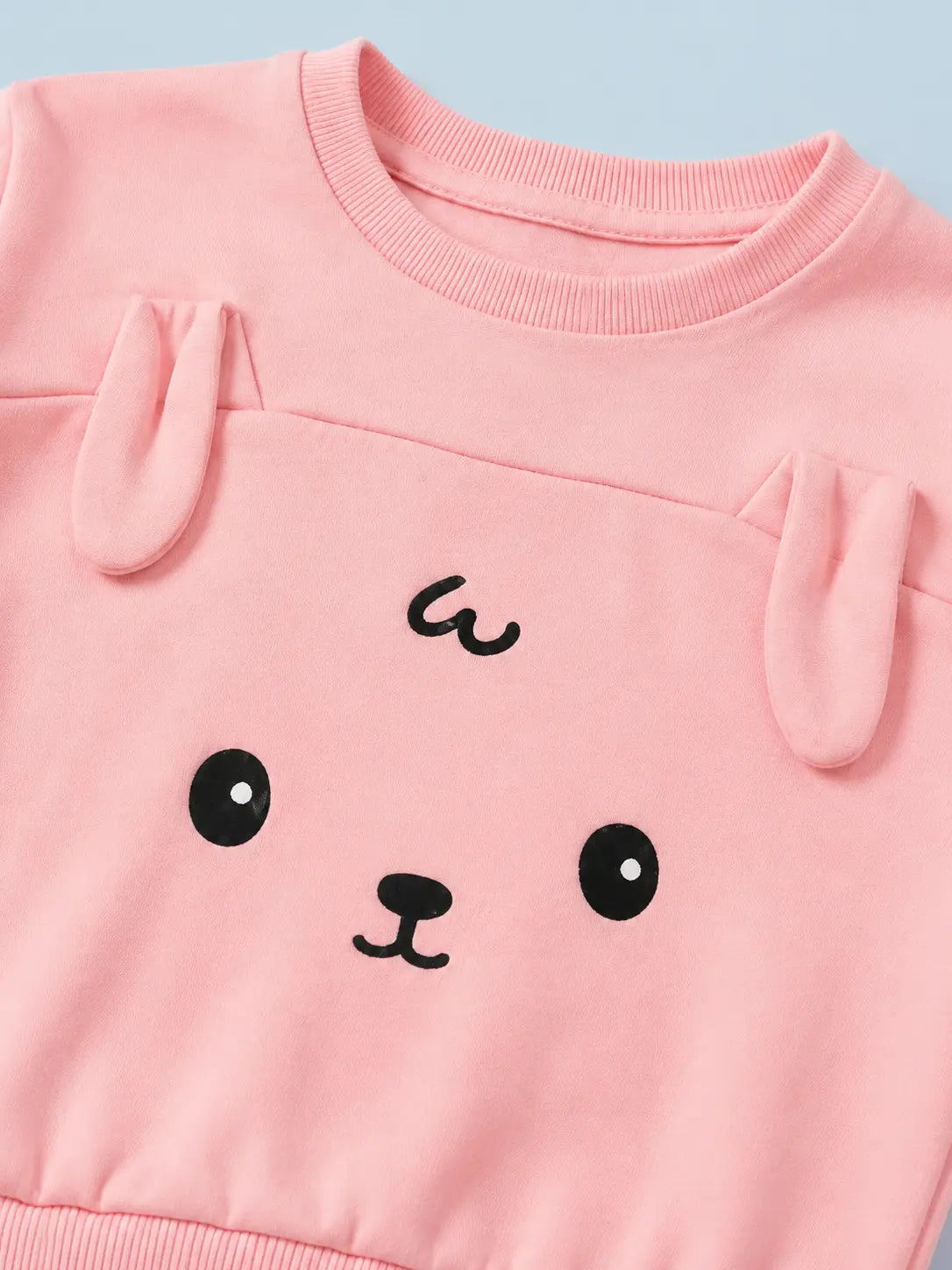 BloomUp Pink Bunny Face Co-ord Set for Baby Girls – Soft Sweatshirt & Jogger Pants Set