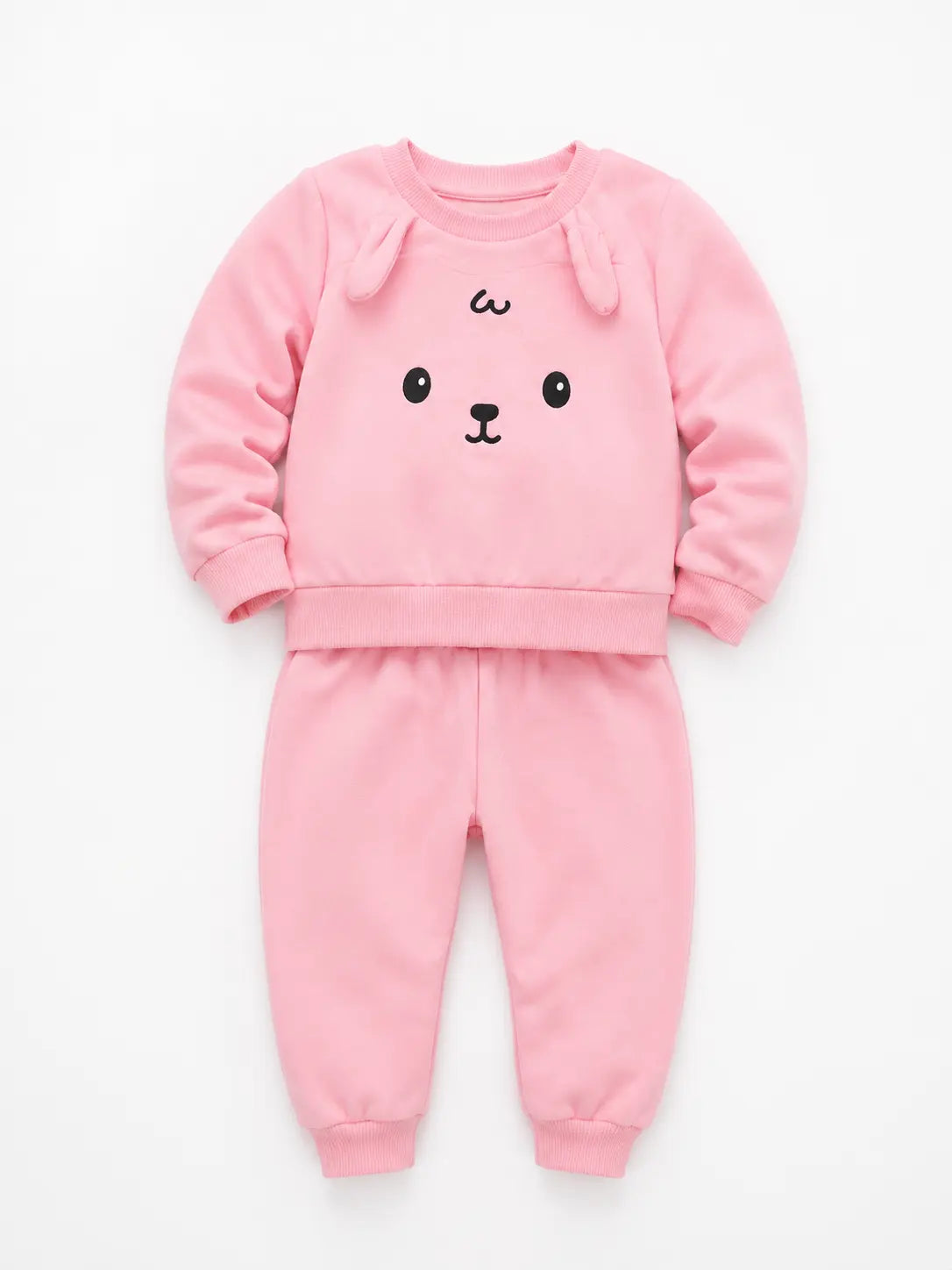 BloomUp Pink Bunny Face Co-ord Set for Baby Girls – Soft Sweatshirt & Jogger Pants Set
