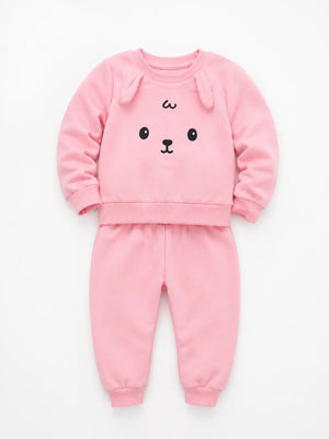 BloomUp Pink Bunny Face Co-ord Set for Baby Girls – Soft Sweatshirt & Jogger Pants Set
