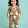 Camel Brown Apple Print Co-ord Set for Baby girls– Soft Sweatshirt & Jogger Pants Kids Outfit