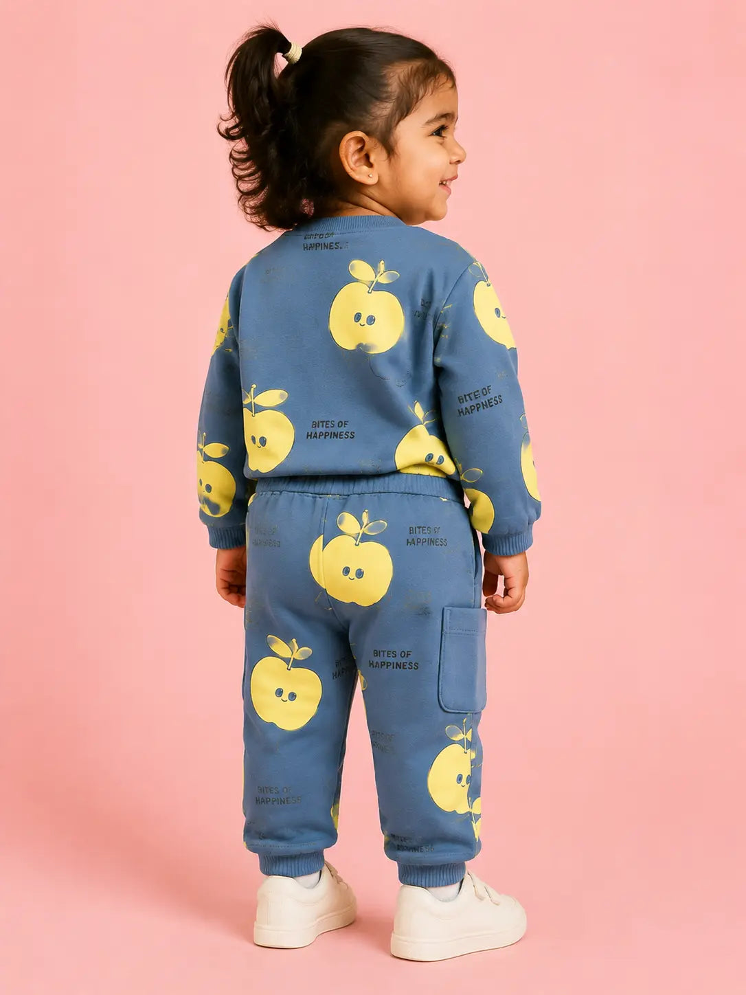 BloomUp Dusty Blue Apple Print Co-ord Set for Baby Boys – Soft Full Sleeve Sweatshirt & Shorts Kids Outfit