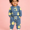Dusty Blue Apple Print Co-ord Set for Baby Boys – Soft Full Sleeve Sweatshirt & Shorts Kids Outfit
