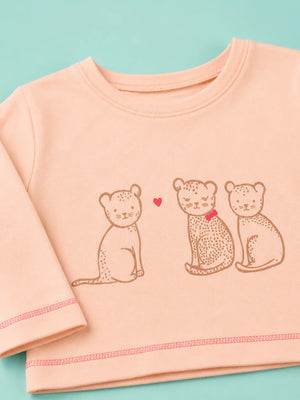 BloomUp Peach Bear Print Full Sleeve Co-Ord Set for Baby Girls – Soft Cotton Top & Jogger Pants Set