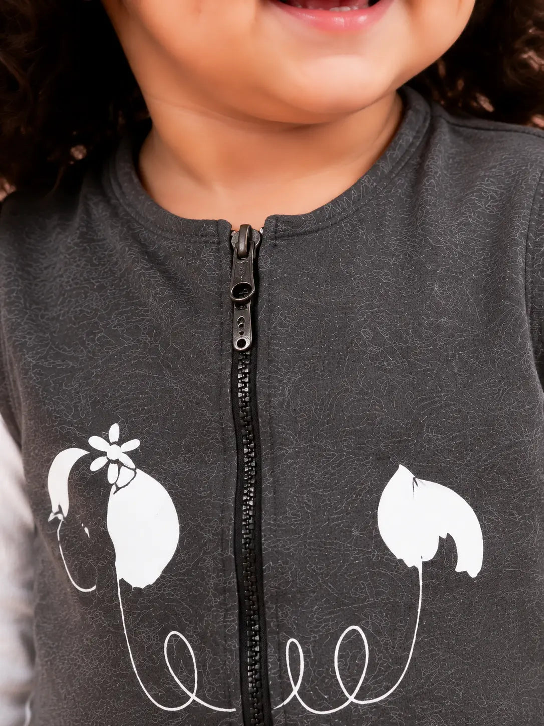 BloomUp Charcoal Grey Peplum Zip Vest, White T-Shirt & Pants Set for Girls – Soft Cotton 3-Piece Kids Outfit