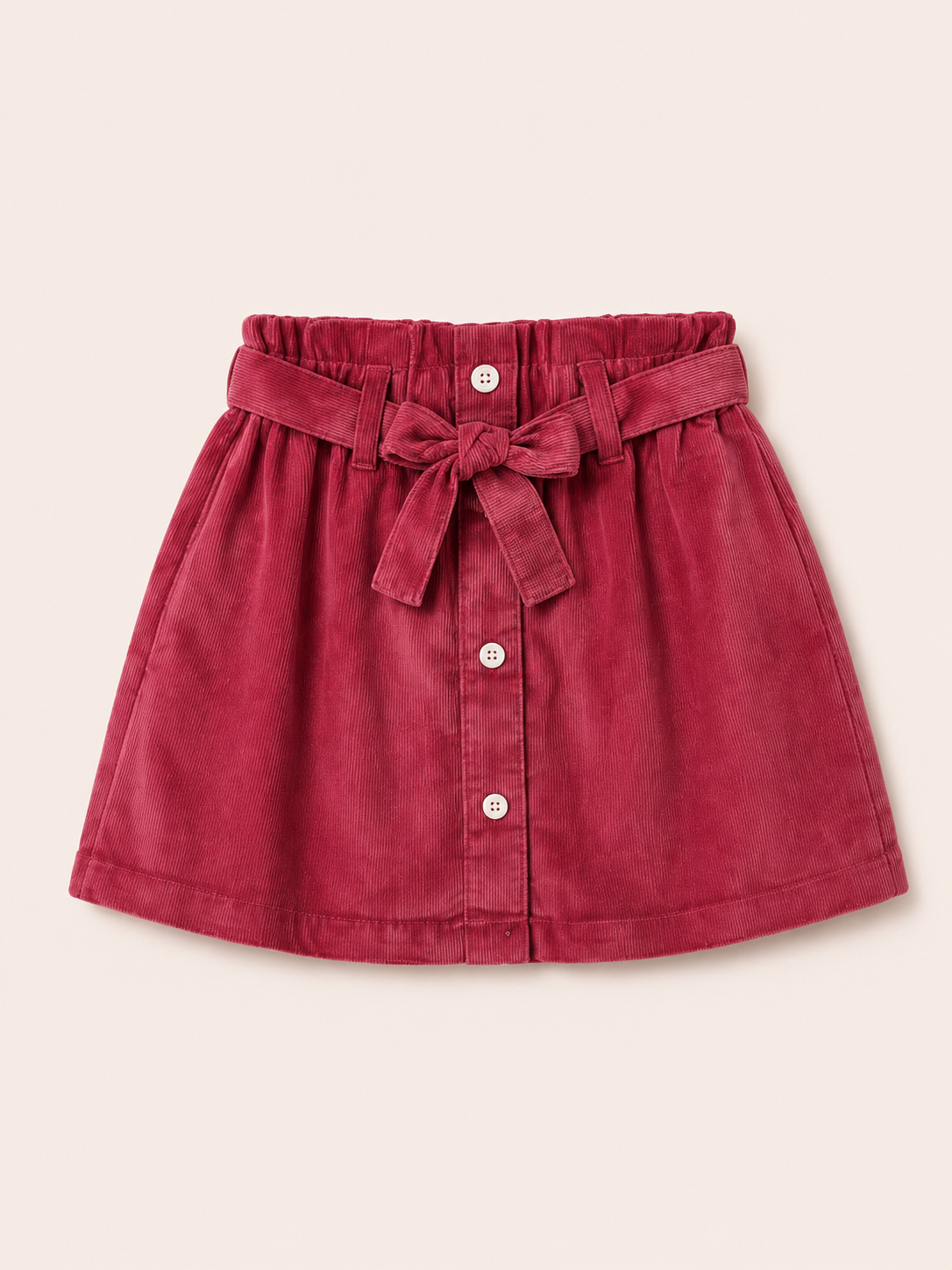 Girls Maroon Corduroy Skirt – Button Front Casual Kids Skirt with Waist Belt BloomUp
