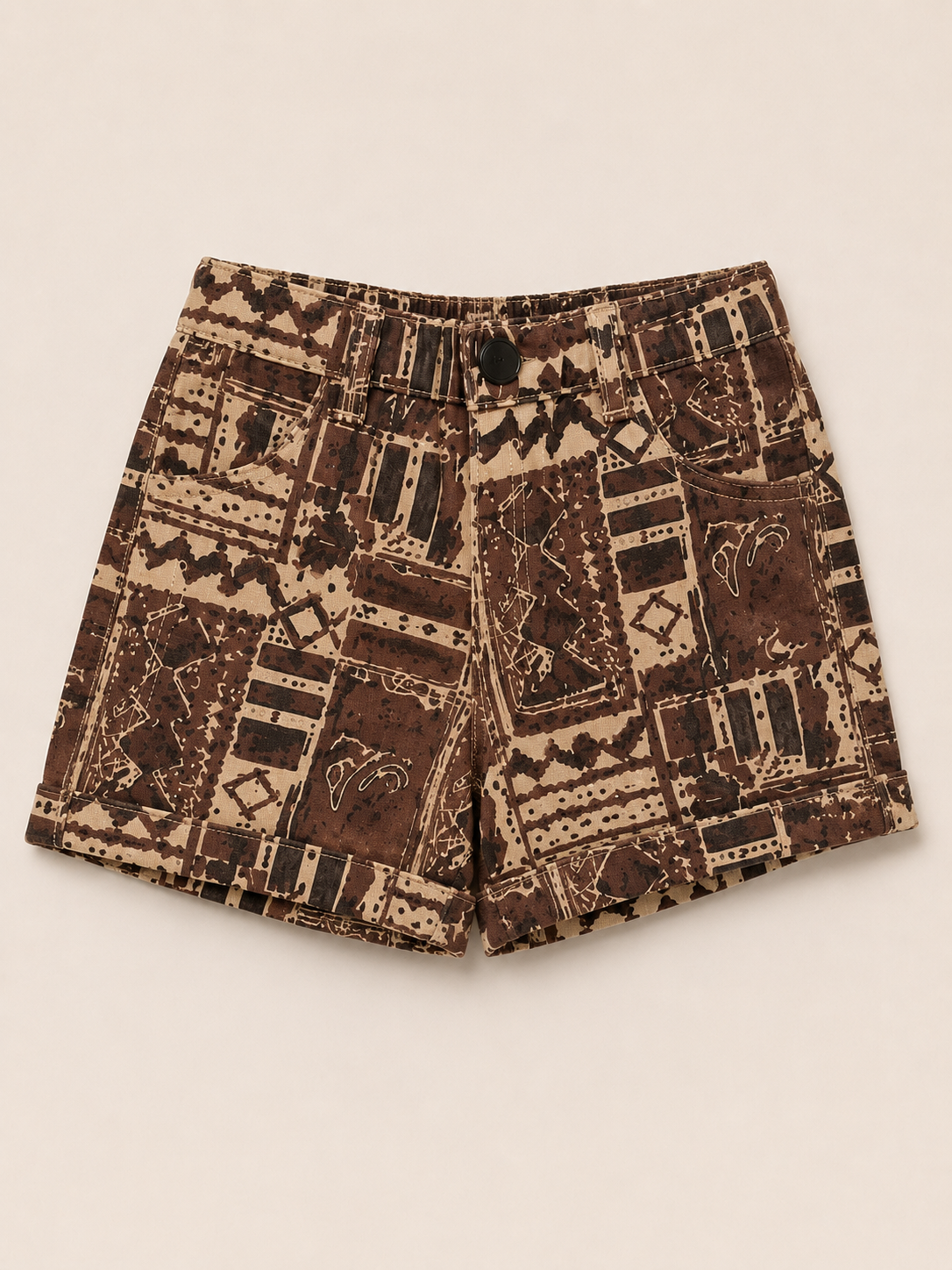 Girls Brown Abstract Print Cotton Shorts – Casual Summer Shorts for Kids BloomUp