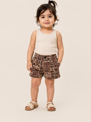 Girls Brown Abstract Print Cotton Shorts – Casual Summer Shorts for Kids BloomUp