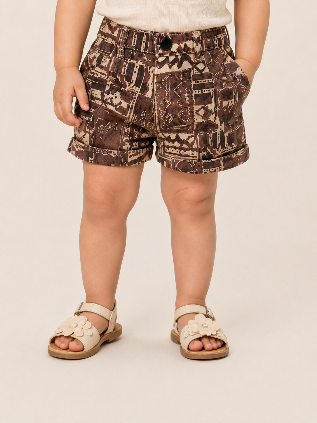 Girls Brown Abstract Print Cotton Shorts – Casual Summer Shorts for Kids BloomUp