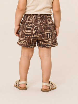 Girls Brown Abstract Print Cotton Shorts – Casual Summer Shorts for Kids BloomUp