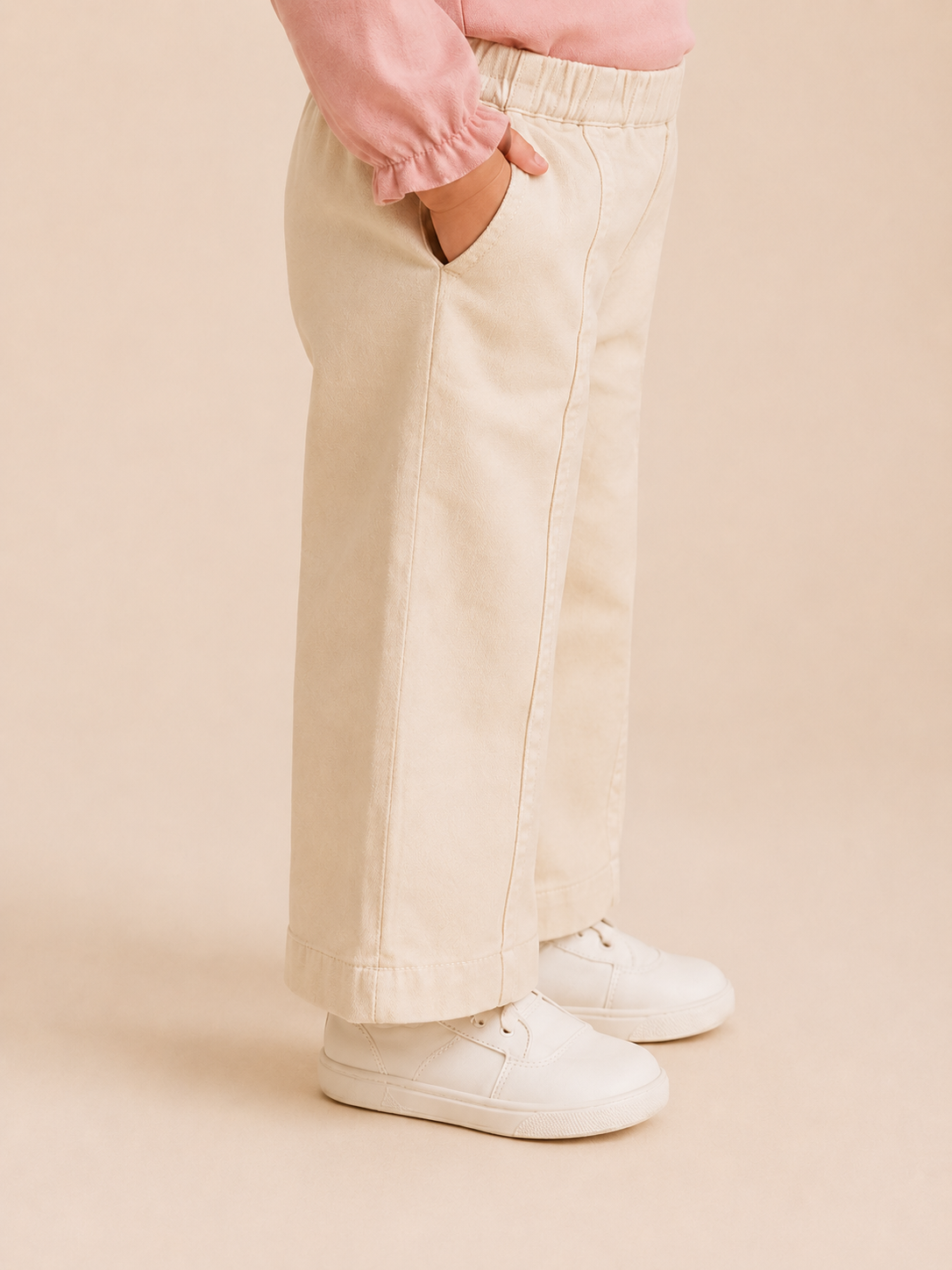 Girls Ivory Wide Leg Cotton Pants – Soft Casual Kids Bottom Wear BloomUp