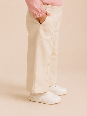 Girls Ivory Wide Leg Cotton Pants – Soft Casual Kids Bottom Wear BloomUp