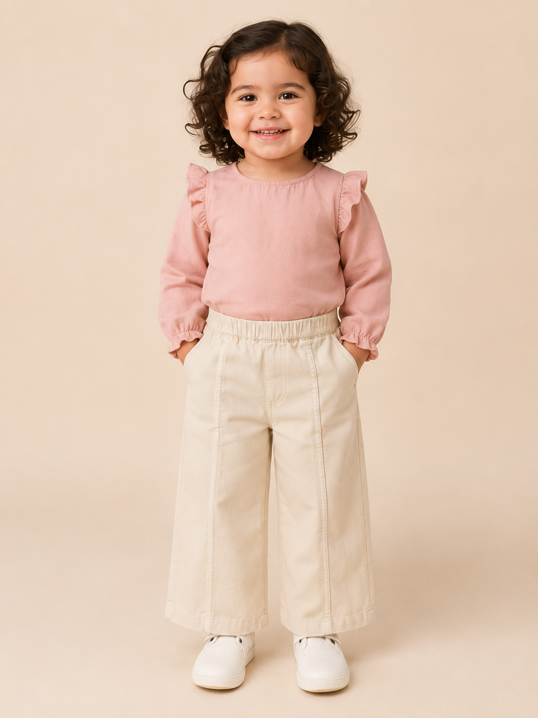 Girls Ivory Wide Leg Cotton Pants – Soft Casual Kids Bottom Wear BloomUp