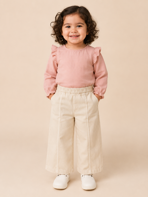 Girls Ivory Wide Leg Cotton Pants – Soft Casual Kids Bottom Wear BloomUp
