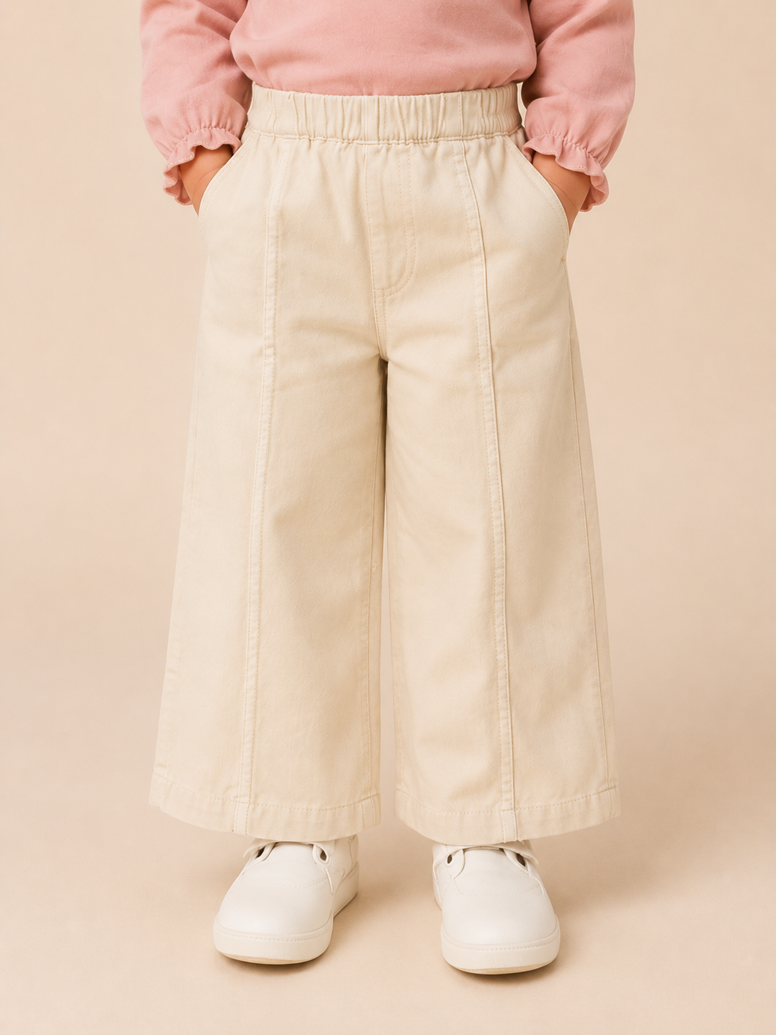 Girls Ivory Wide Leg Cotton Pants – Soft Casual Kids Bottom Wear BloomUp