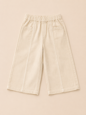 Girls Ivory Wide Leg Cotton Pants – Soft Casual Kids Bottom Wear BloomUp