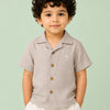 Beige Palm Tree Embroidered Half Sleeve Shirt for Boys – Soft Cotton Summer Casual Shirt