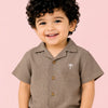 Brown Palm Tree Embroidered Half Sleeve Shirt for Boys – Soft Cotton Casual Summer Wear