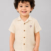 Ivory Palm Tree Embroidered Half Sleeve Shirt for Boys – Soft Cotton Casual Summer Shirt