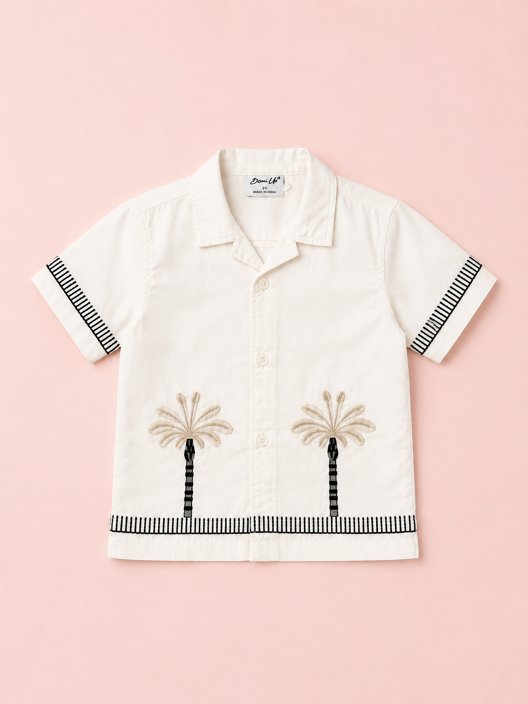 Boys Palm Tree Embroidered Cotton Shirt – White Casual Half Sleeve Summer Shirt BloomUp