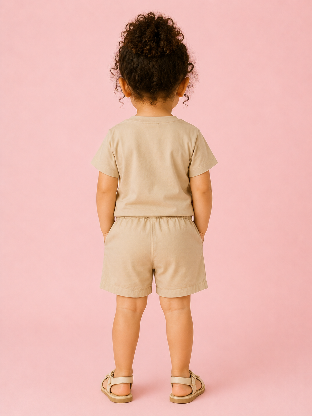 Girls Beige Graphic T-Shirt & Shorts Set – Soft Cotton Summer Co-ord Outfit BloomUp