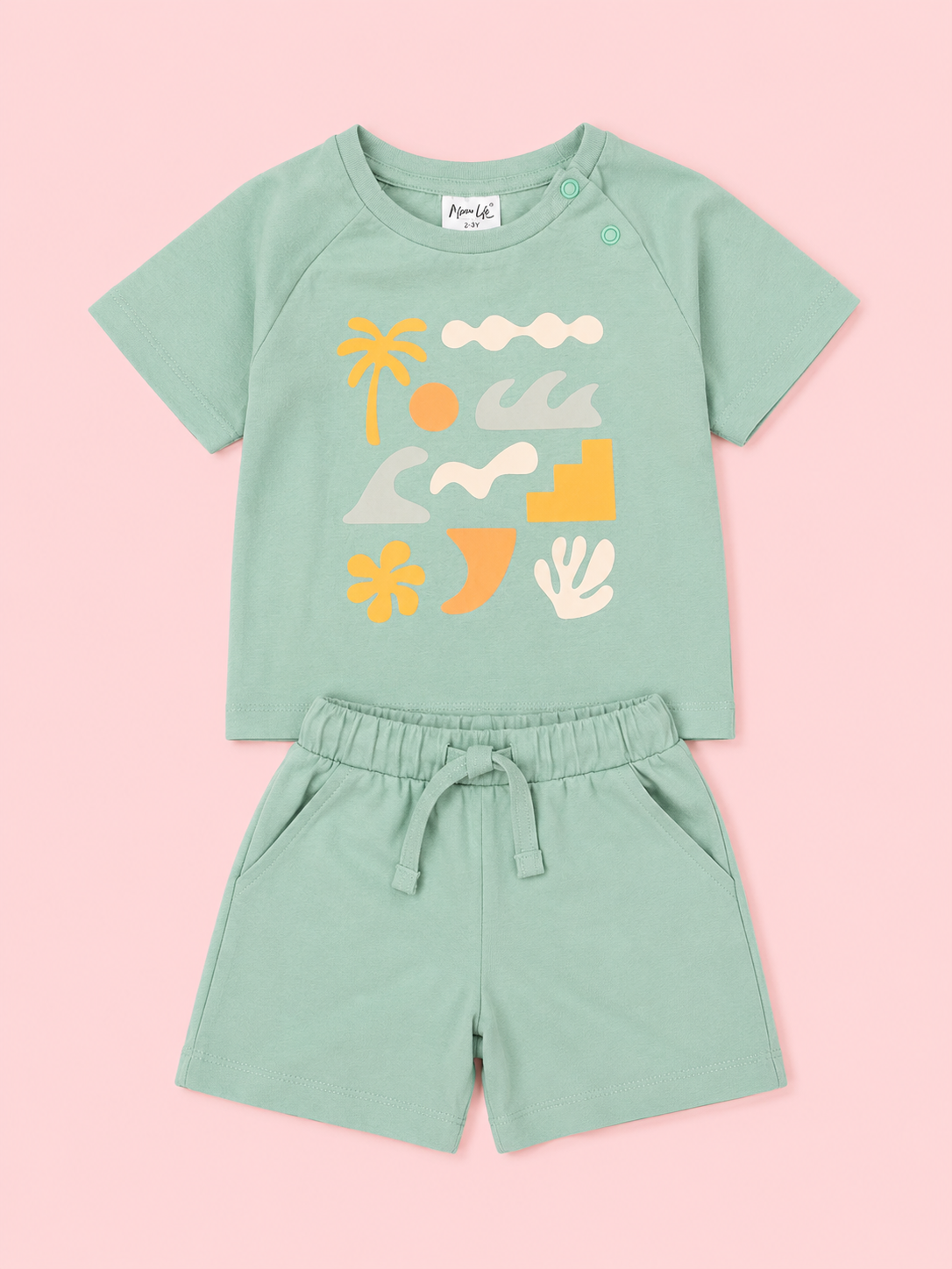 Girls Sage Green Graphic T-Shirt & Shorts Set – Soft Cotton Summer Co-ord Outfit BloomUp