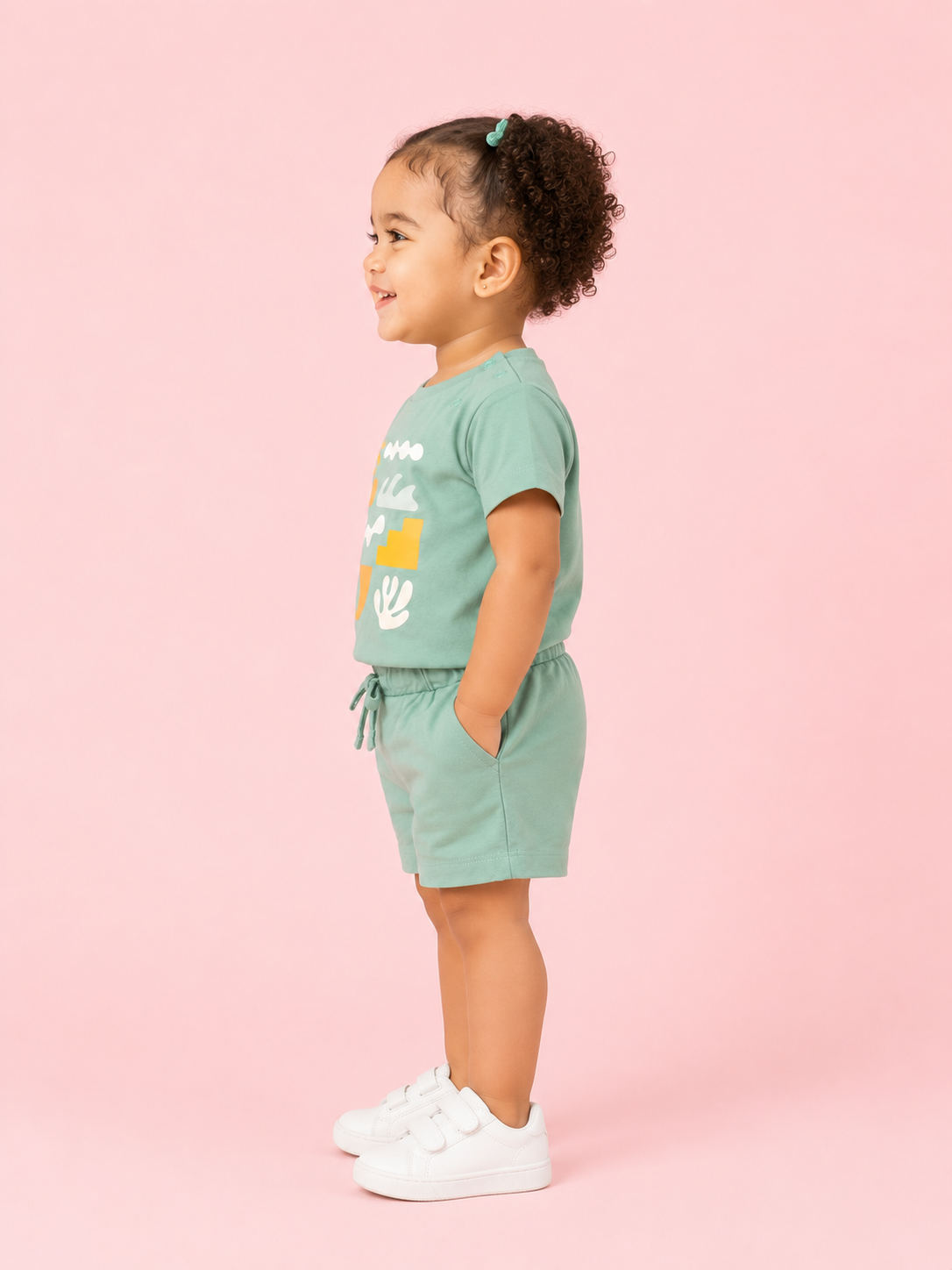 Girls Sage Green Graphic T-Shirt & Shorts Set – Soft Cotton Summer Co-ord Outfit BloomUp