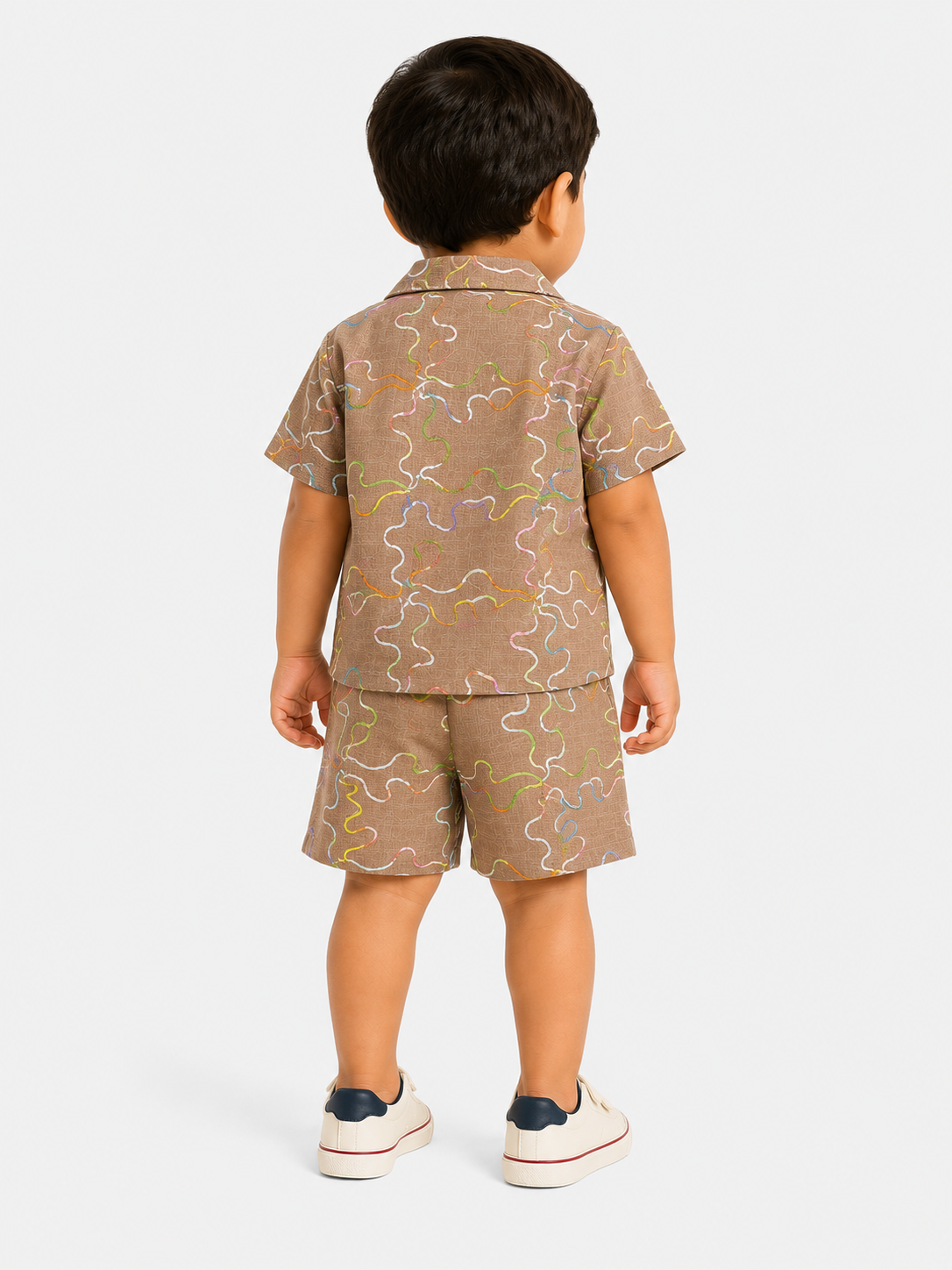 Boys Mocha Printed Shirt & Shorts Set Kidswear Cotton Stylish BloomUp