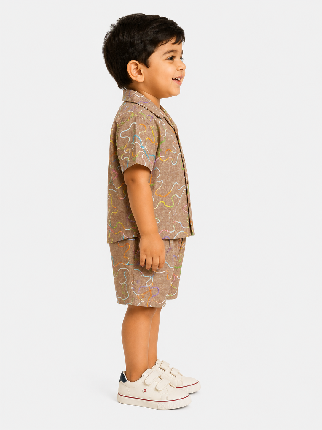 Boys Mocha Printed Shirt & Shorts Set Kidswear Cotton Stylish BloomUp