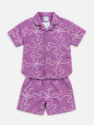 Boys Mulberry Printed Shirt & Shorts Set Kidswear Cotton Stylish BloomUp