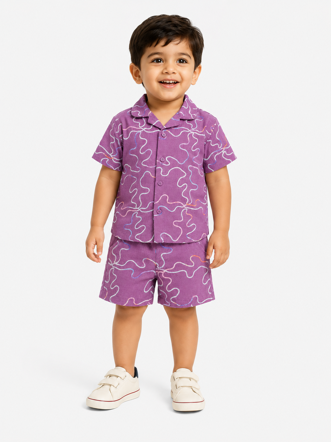 Boys Mulberry Printed Shirt & Shorts Set Kidswear Cotton Stylish BloomUp