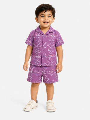 Boys Mulberry Printed Shirt & Shorts Set Kidswear Cotton Stylish BloomUp